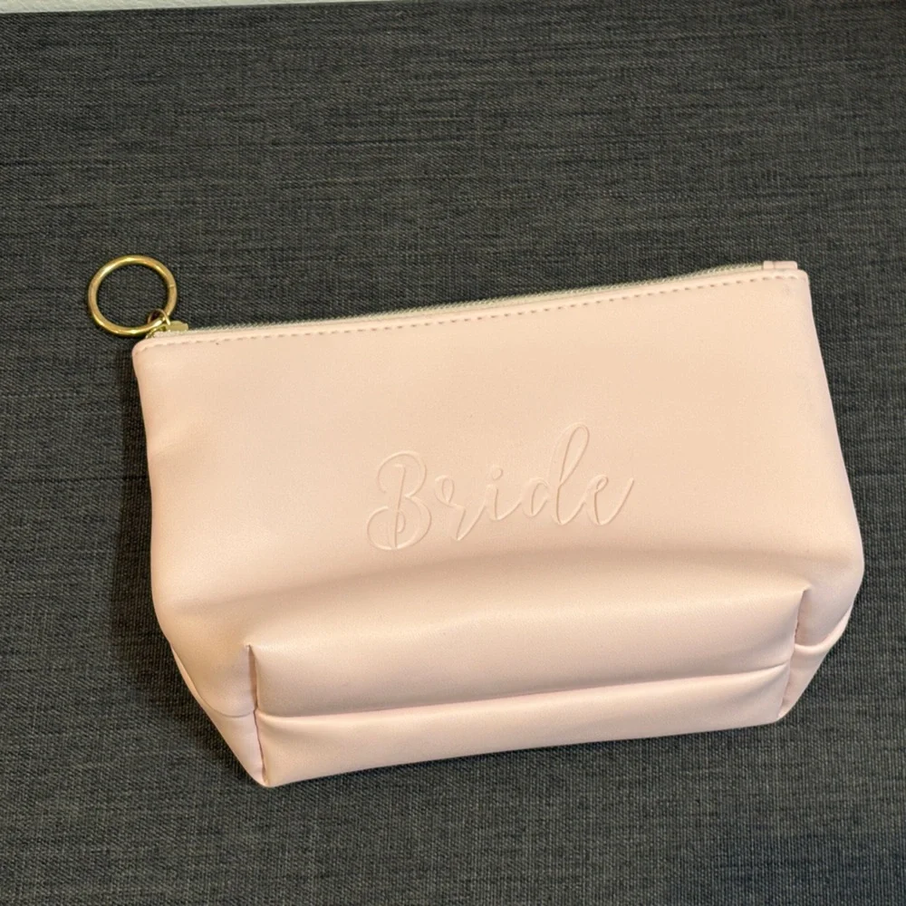 Pink Bride Makeup Bag or Clutch with Gold Accents
